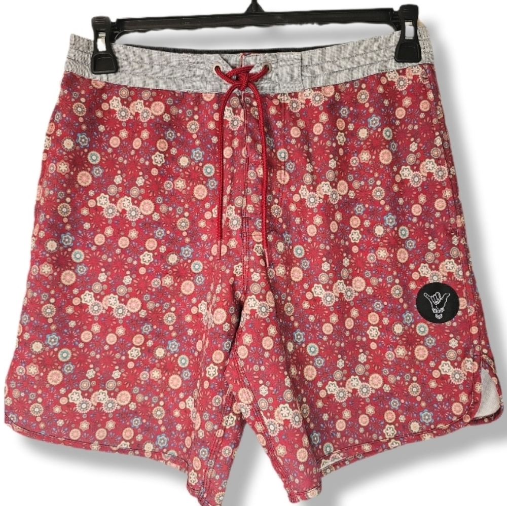 Ronin Factory Board Shorts Red Geometric AOP Hybrid Surf Beach Outdoor Active